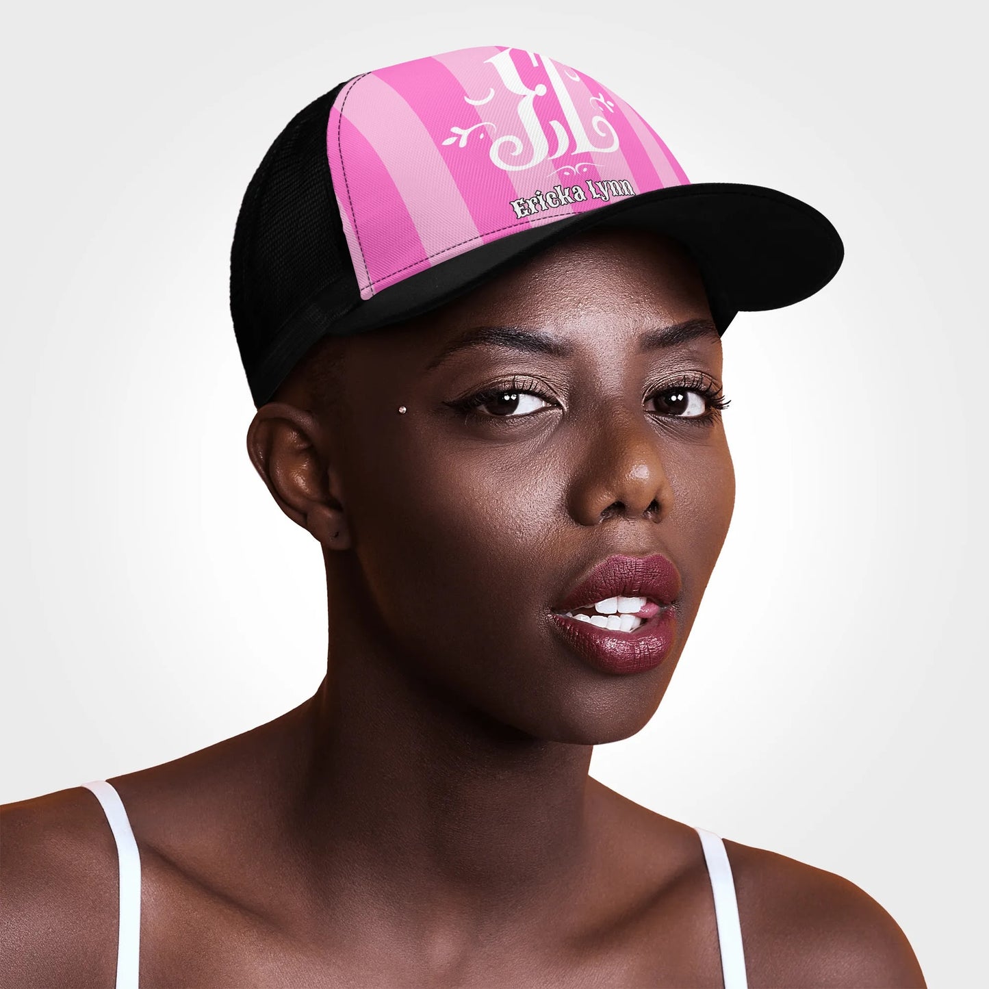 ERICKA LYNN "PINK STRIPES" Front Printing Mesh Trucker Hats