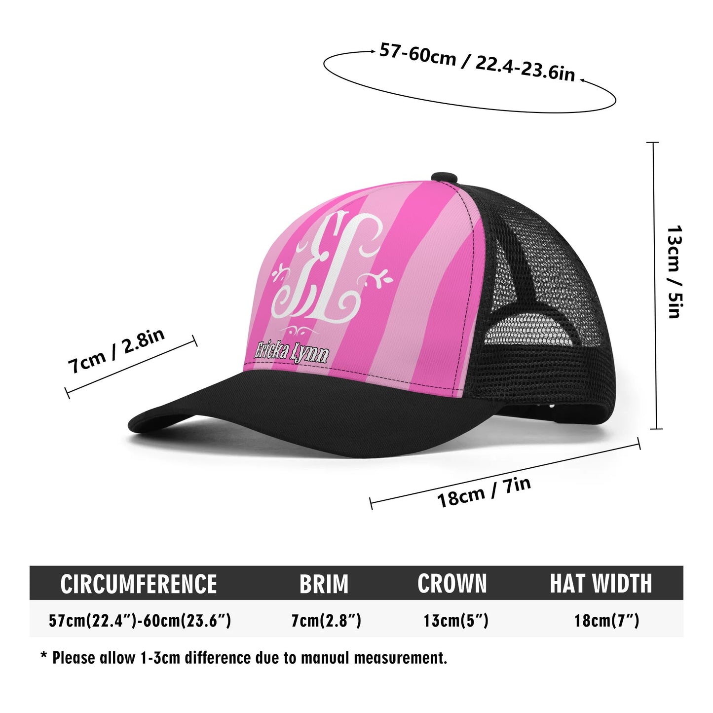 ERICKA LYNN "PINK STRIPES" Front Printing Mesh Trucker Hats