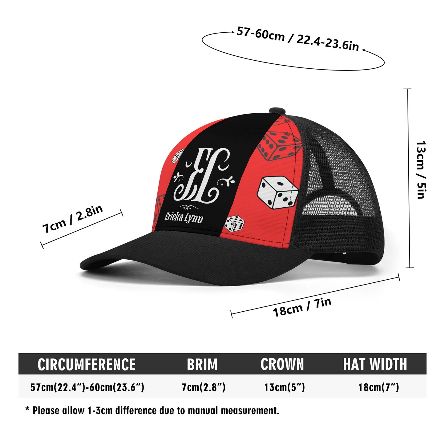ERICKA LYNN "ROLL THE DICE" Front Printing Mesh Trucker Hats