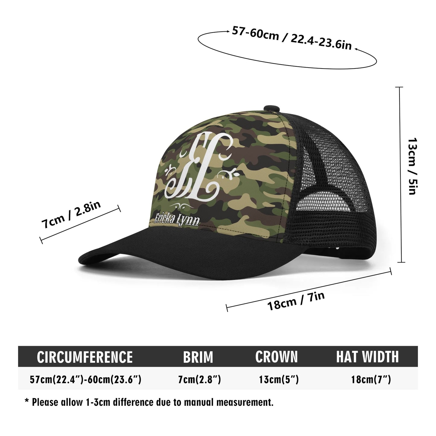 ERICKA LYNN "CAMO" Front Printing Mesh Trucker Hats