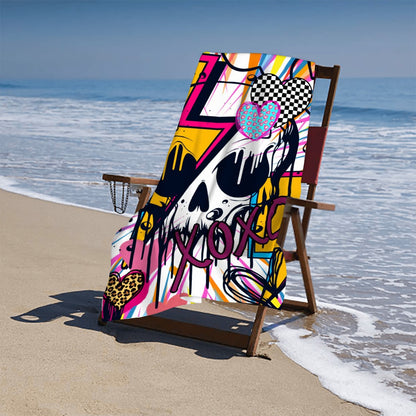 Microfiber Beach Towel XOXO Skull + HEART