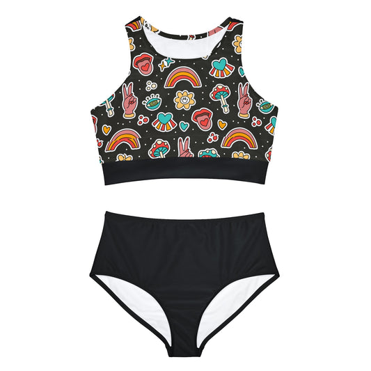 Mushrooms and Rainbows Sporty Bikini Set