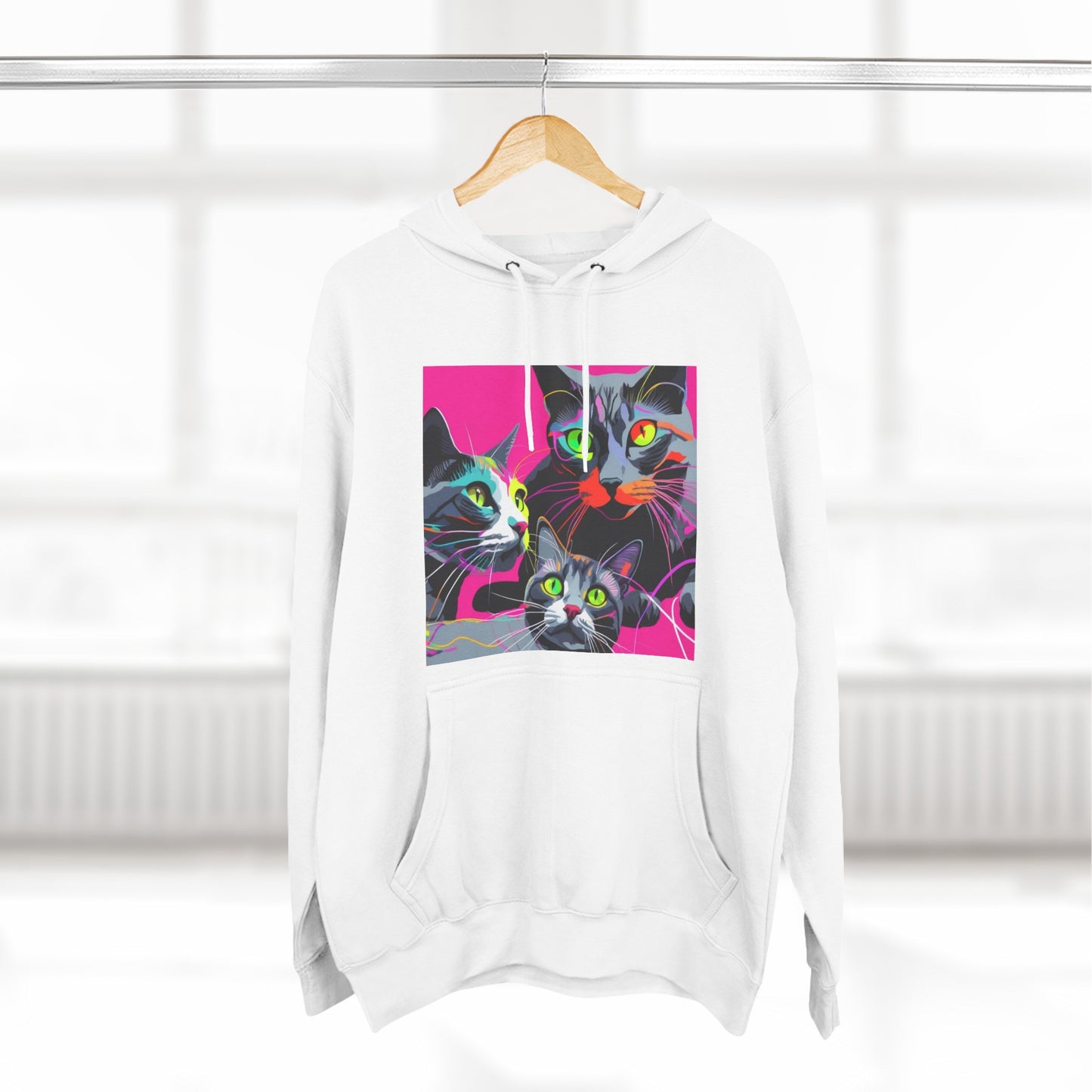 Three Kitties -Panel Fleece Hoodie