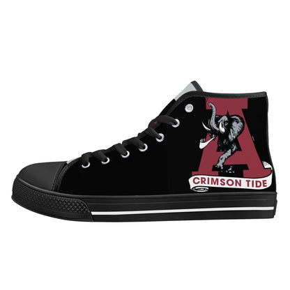 ALABAMA CRIMSON TIDE - Mens High Top Canvas Shoes  - BLACK / Checkered Tongue