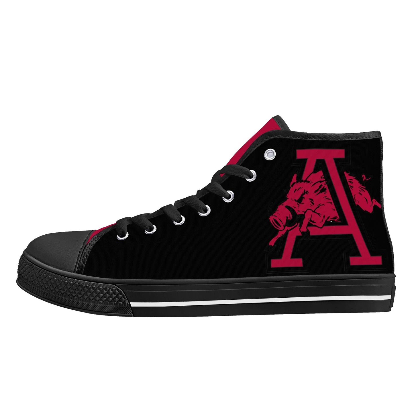 Arkansas Razorbacks LOGO ON SIDE - Mens High Top Canvas Shoes - Red Tongue