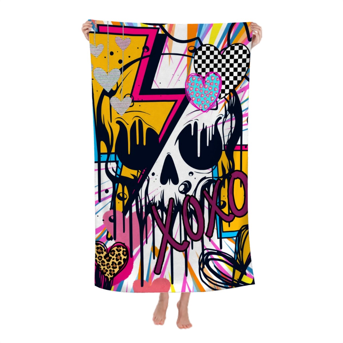 Microfiber Beach Towel XOXO Skull + HEART