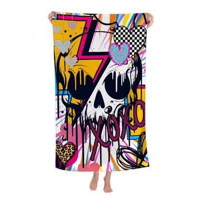 Microfiber Beach Towel XOXO Skull + HEART