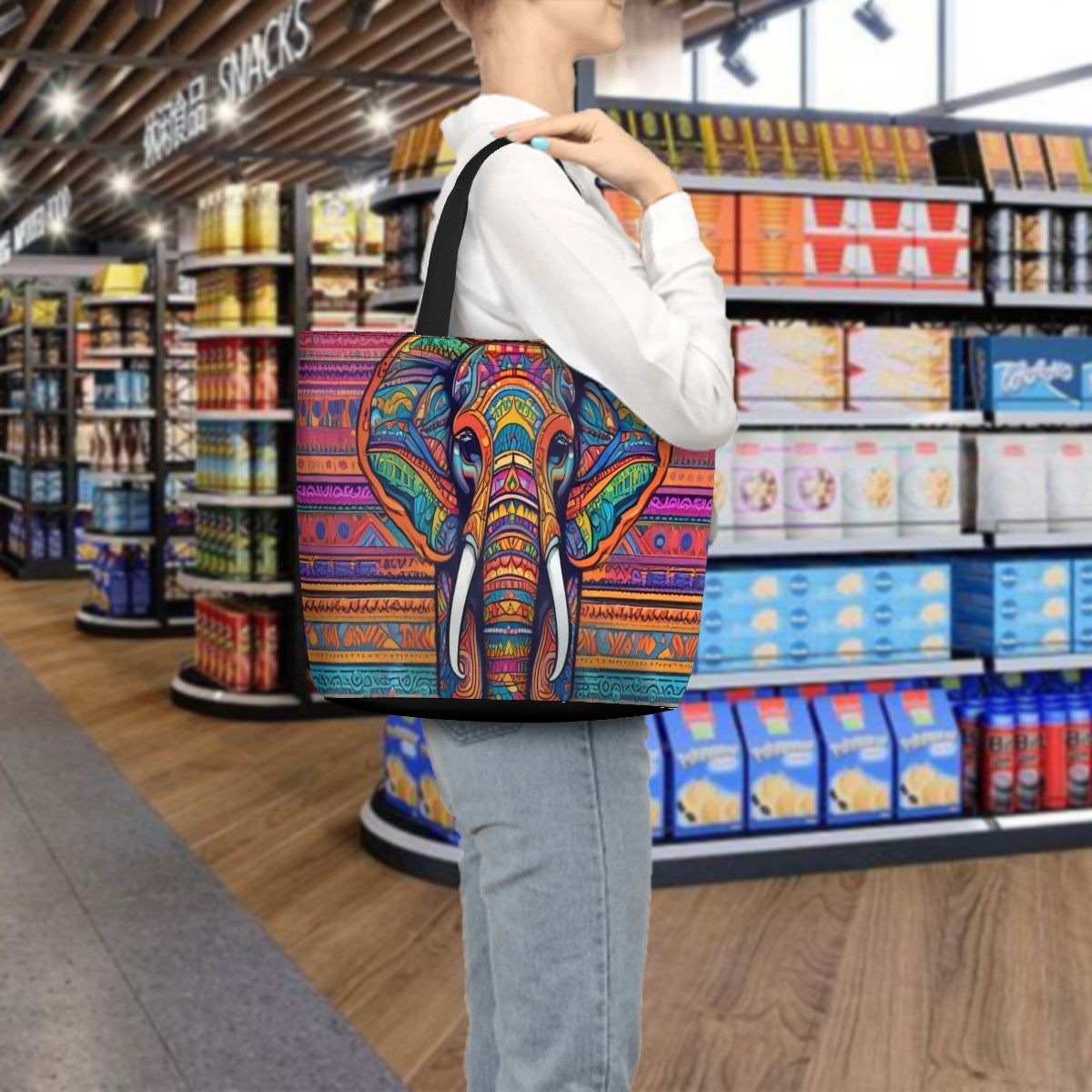 Ellie the Elephant - Tribal Elephant Large Tote Bag