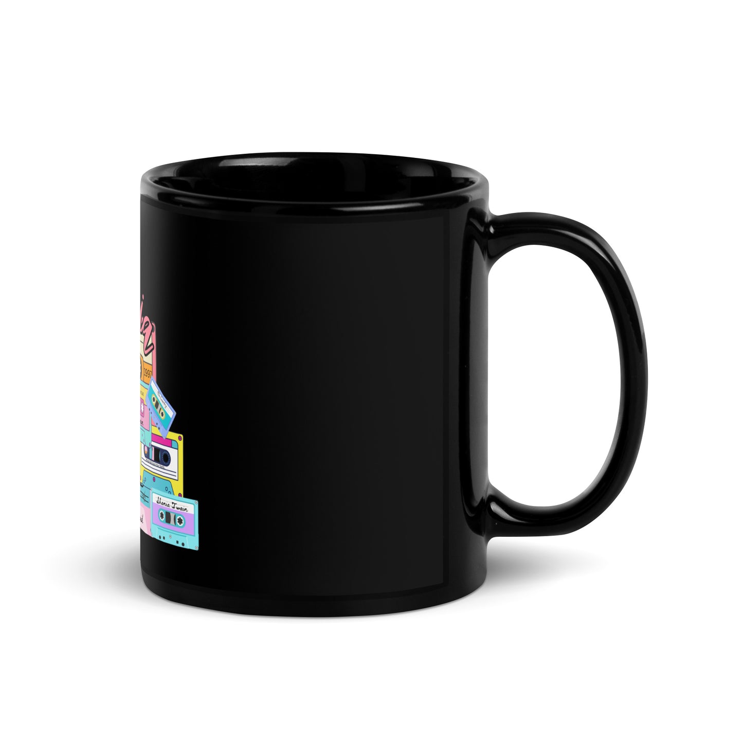"Raised on Shania" Black Glossy Mug