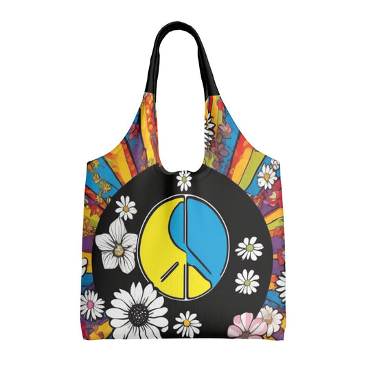 Peace, Love, Harmony and a sprinkle of Daisies - Large Canvas Tote Bag