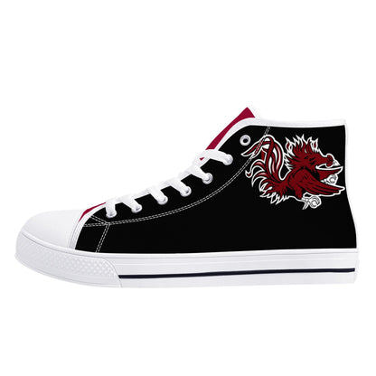 USC Gamecocks - BLACK AND GARNET Mens High Top Canvas Shoes - Gamecock Logo Tongue